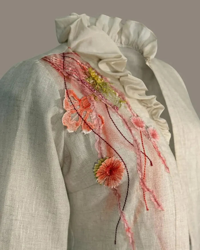 LINAJE - Conjunto de chaqueta y pantalón de lino bordado a mano